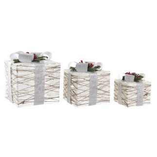 Juego de Cajas Decorativas DKD Home Decor LED Blanco Plateado 25 x 25 x 28 cm (3 Piezas)
