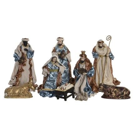 Crèche de Noël DKD Home Decor 9 Pièces Bleu Doré Polyester (20 x 15 x 30 cm)