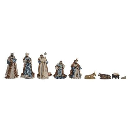 Crèche de Noël DKD Home Decor 9 Pièces Bleu Doré Polyester (20 x 15 x 30 cm)