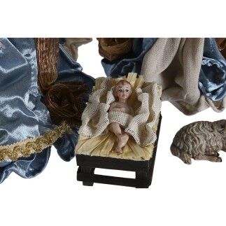 Crèche de Noël DKD Home Decor 9 Pièces Bleu Doré Polyester (20 x 15 x 30 cm)