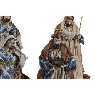 Crèche de Noël DKD Home Decor 9 Pièces Bleu Doré Polyester (20 x 15 x 30 cm)