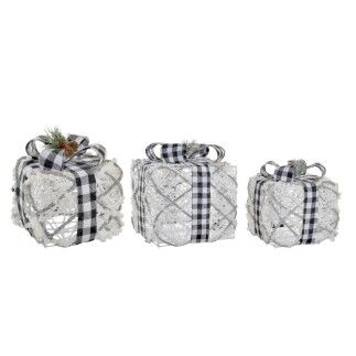 Décorations de Noël DKD Home Decor Blanc Argenté 25 x 25 x 25 cm (3 Pièces) (3 Unités)
