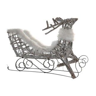 Adorno Navideño DKD Home Decor Reno y trineo Blanco Mimbre Reno 75 x 20 x 53 cm