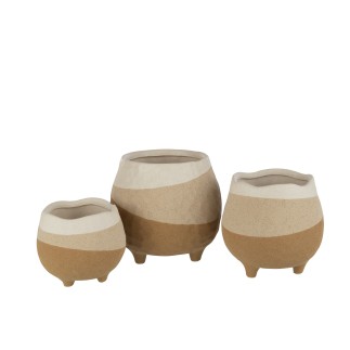 Cache-pot sur pied en poterie beige/marron clair 16x16x15.5 cm