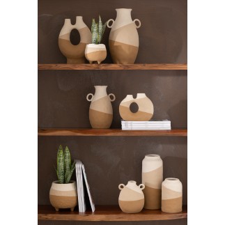 Cache-pot sur pied en poterie beige/marron clair 16x16x15.5 cm