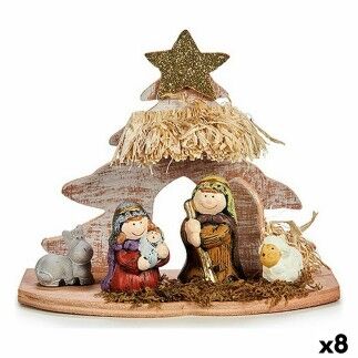 Belén de Navidad Multicolor Madera Cerámica 8,5 x 16,5 x 20 cm (8 Unidades)