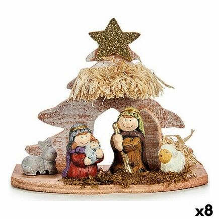 Belén de Navidad Multicolor Madera Cerámica 8,5 x 16,5 x 20 cm (8 Unidades)