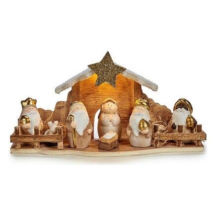 Belén de Navidad Luz LED Blanco Marrón Gris 10,5 x 16 x 33 cm (6 Unidades)