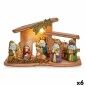 Belén de Navidad Luz LED Multicolor Madera Cerámica 26 x 14 x 12 cm (6 Unidades)
