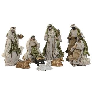 Belén de Navidad Home ESPRIT Verde Beige 20 x 15 x 30 cm (9 Piezas)
