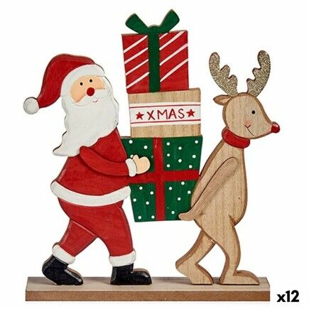 Figura Decorativa Papá Noel Reno Marrón Rojo Verde Madera 5 x 26 x 22 cm (12 Unidades)
