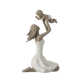 Mamá con niño en brazos de resina blanco 10x12x18 cm