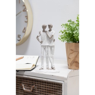 Pareja de niños en resina blanca de 14x8x26 cm