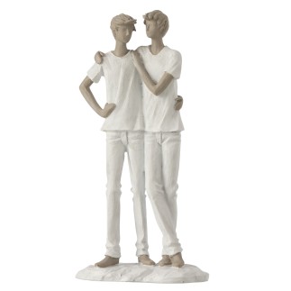 Pareja de niños en resina blanca de 14x8x26 cm