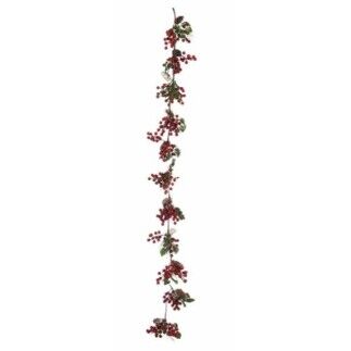 Guirlande de Noël Branche Fruits rouges Vert Plastique 15 x 7,5 x 156 cm (6 Unités)