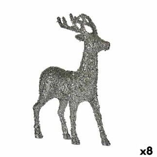 Figura Decorativa Reno de Navidad Purpurina Blanco Plateado Plástico 15 x 45 x 30 cm (8 Unidades)