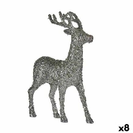 Figura Decorativa Reno de Navidad Purpurina Blanco Plateado Plástico 15 x 45 x 30 cm (8 Unidades)