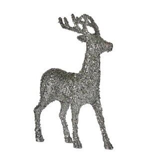 Figura Decorativa Reno de Navidad Purpurina Blanco Plateado Plástico 15 x 45 x 30 cm (8 Unidades)