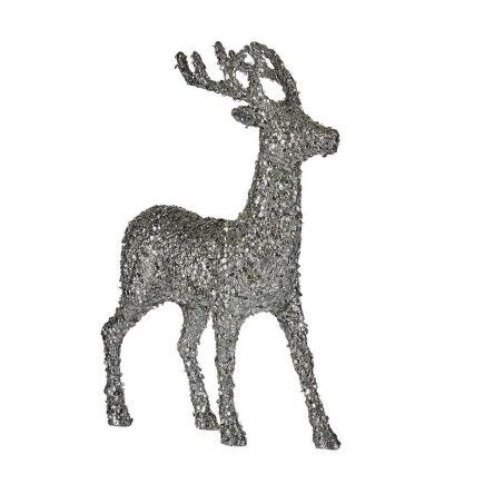 Figura Decorativa Reno de Navidad Purpurina Blanco Plateado Plástico 15 x 45 x 30 cm (8 Unidades)