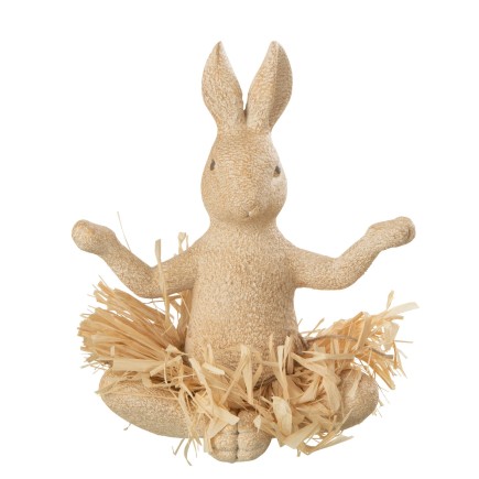 Lapin assis avec raphia en résine multicouleur 18x18x21 cm