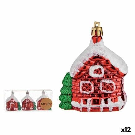 Set Adornos de Navidad Casa 3 Piezas Blanco Rojo Verde Dorado Plástico 3,5 x 8 x 6 cm (12 Unidades)
