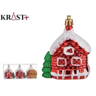 Set Adornos de Navidad Casa 3 Piezas Blanco Rojo Verde Dorado Plástico 3,5 x 8 x 6 cm (12 Unidades)
