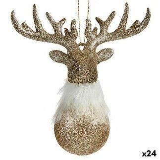 Adorno Navideño Reno Champagne Plástico Purpurina 14 x 15,5 x 7 cm (24 Unidades)