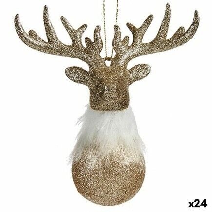 Adorno Navideño Reno Champagne Plástico Purpurina 14 x 15,5 x 7 cm (24 Unidades)