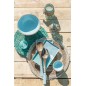 Conjunto de 2 portavelas de vidrio verde de 13x9.5x13 cm