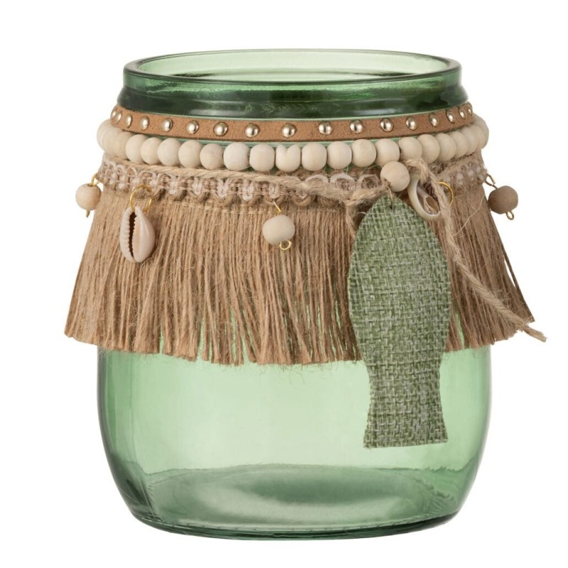 Conjunto de 2 portavelas de vidrio verde de 13x9.5x13 cm