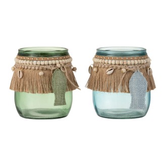 Set de 2 photophores en verre vert 13x9.5x13 cm