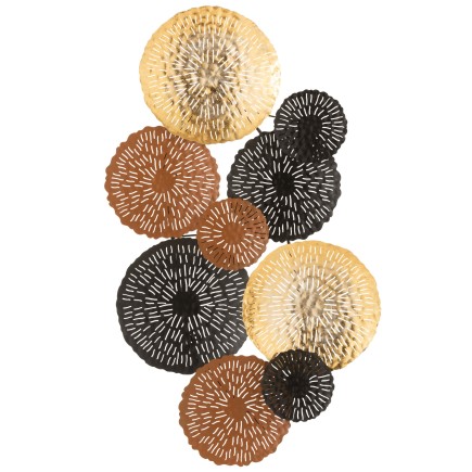Decorazione murale di cerchi in metallo arancione 63x103x8 cm