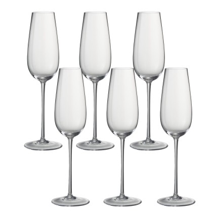6 verres à champagne transparent 7.5x7.5x26.5 cm
