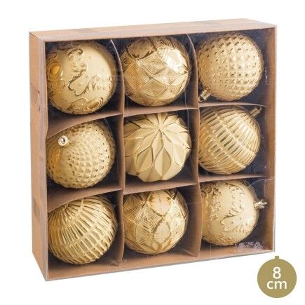 Palle di Natale Dorato Plastica Ø 8 cm 24 x 24 x 8 cm (9 Unità)
