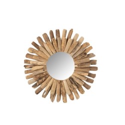 Miroir rond en bois naturel 70x70x5 cm