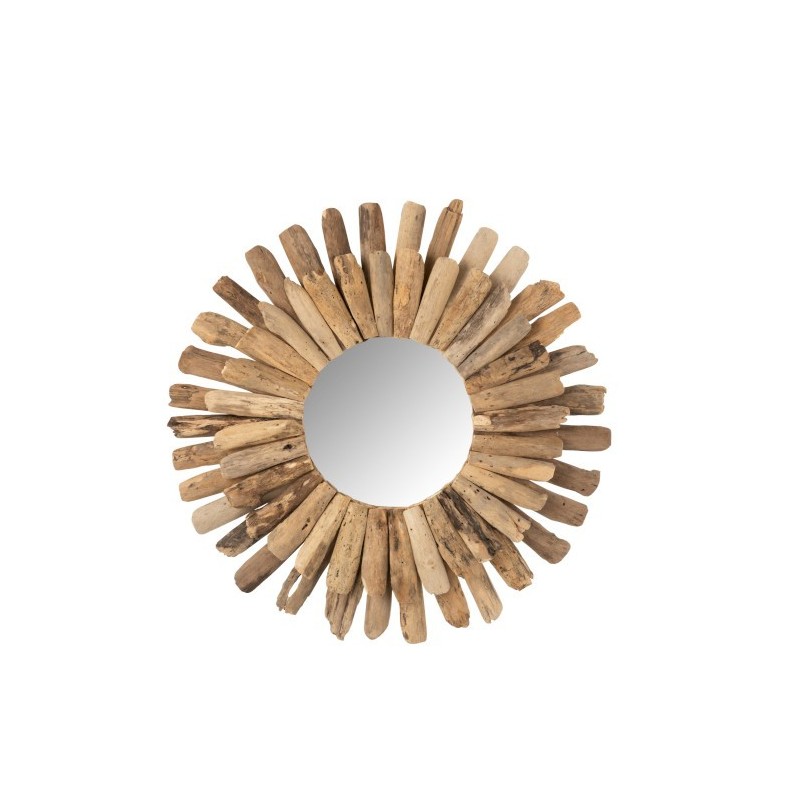 Miroir rond en bois naturel 70x70x5 cm