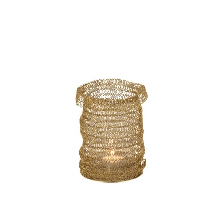 Photophore dans filet maille en métal doré 10x10x16 cm