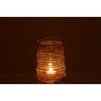 Photophore dans filet maille en métal doré 10x10x16 cm