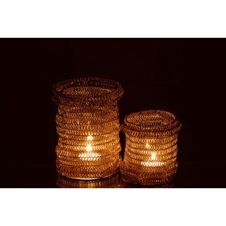 Photophore dans filet maille en métal doré 10x10x16 cm