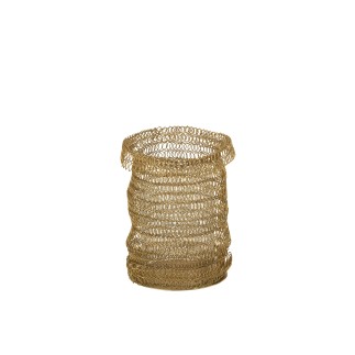 Photophore dans filet maille en métal doré 10x10x16 cm