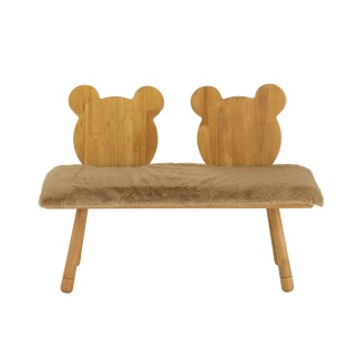 Banc enfant 2 places en forme d'ourson en bois beige 90x34x62 cm