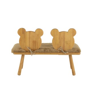 Banc enfant 2 places en forme d'ourson en bois beige 90x34x62 cm