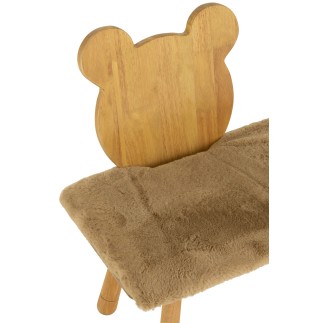 Banc enfant 2 places en forme d'ourson en bois beige 90x34x62 cm