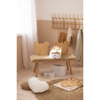 Banc enfant 2 places en forme d'ourson en bois beige 90x34x62 cm