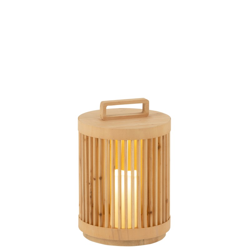Lámpara cilíndrica de madera de abeto beige 24.5x24.5x36 cm