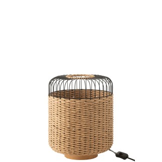 Lámpara de sobremesa de metal y fibra beige 27x27x34.5 cm