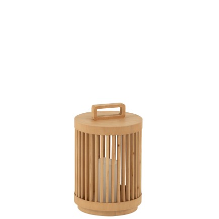 Lámpara cilíndrica de madera de abeto beige 20.5x20.5x32 cm