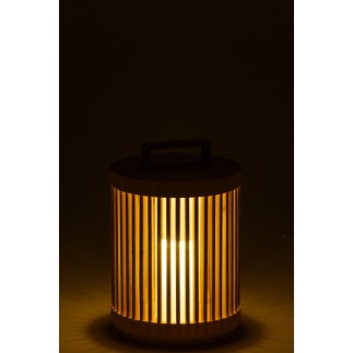 Lámpara cilíndrica de madera de abeto beige 24.5x24.5x36 cm
