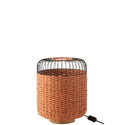 Lámpara de sobremesa de metal y fibra naranja 27x27x34.5 cm