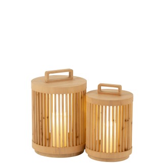 Lámpara cilíndrica de madera de abeto beige 24.5x24.5x36 cm